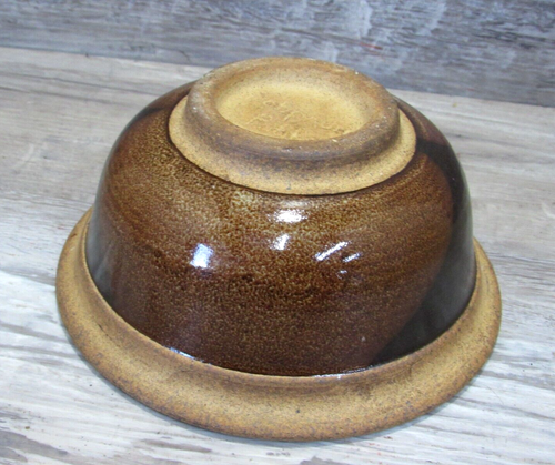 7" Studio Pottery Signed Pedistal Bowl Mixing Bowl Stoneware Brown Glazed #ET - Picture 4 of 12