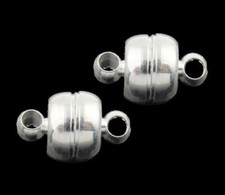 10 SILVER Plated MAGNETIC CLASPS 11x7mm Barrel  Drum shape Medium Strenth Magnet