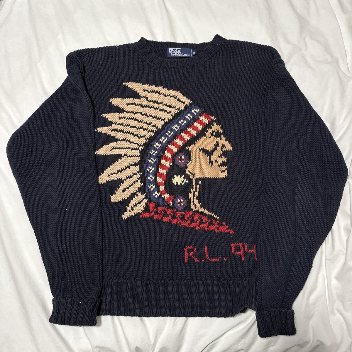 Vintage Ralph Lauren Polo 1994 Indian Head Knit Sweater M Vintage Ralph Lauren Polo 1994 Indian Head Knit Sweater M