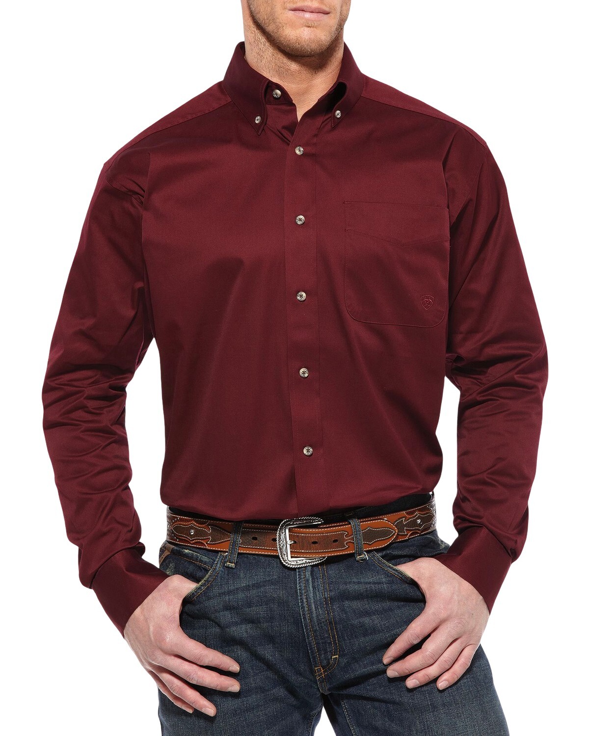 Men's Ariat Solid Twill Shirt Burgundy, XLT - 10012635