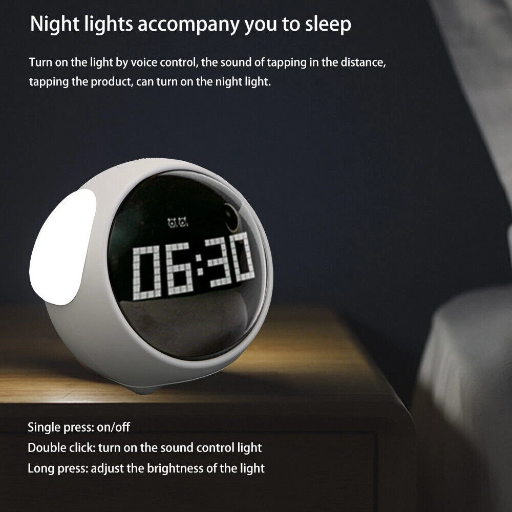 Reloj despertador multifuncional para niños, luz de noche para mesita de  noche