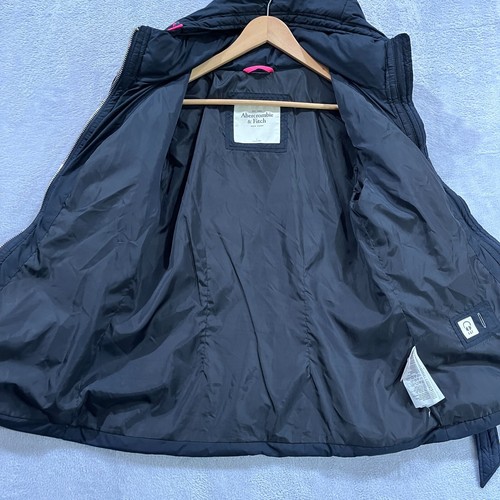 Vintage Abercrombie Fitch Puffer Jacket Womens Medium Black Hood Y2K Insulated - Picture 5 of 13