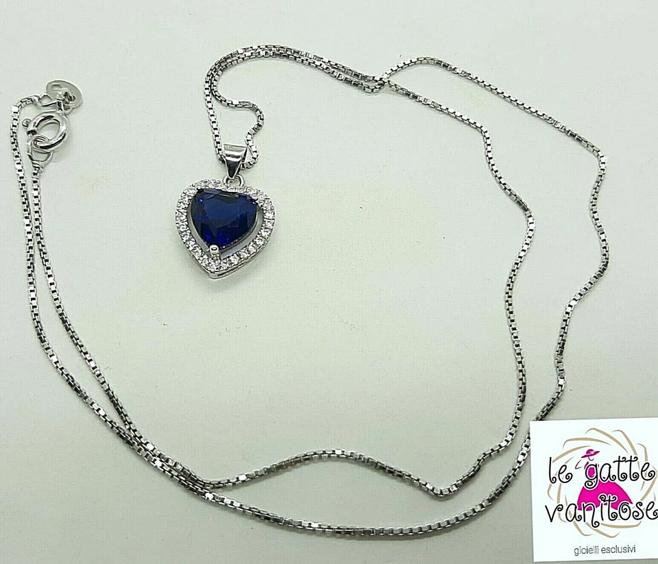 CIONDOLO CUORE BLU in argento 925/1000 con zirconi + collana + spediz. gratis - Immagine 3 di 4