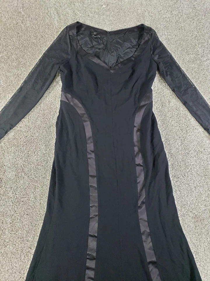 Escada Size 42 Formal Maxi Dress Wool Satin Trim Fit Flare Black - Image 2 of 4