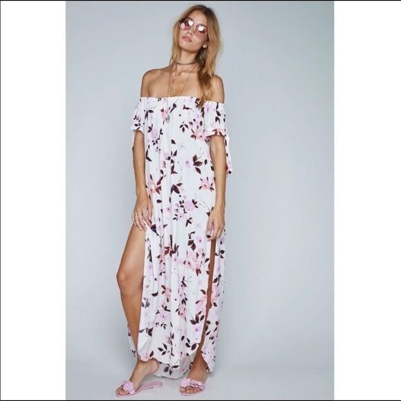 Flynn Skye White Floral Off Shoulder Maxi Dress