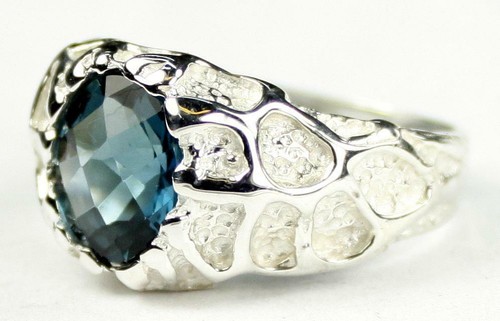 925 Sterling Silver Men's Nugget Ring, London Blue Topaz, SR168 - Picture 2 of 5