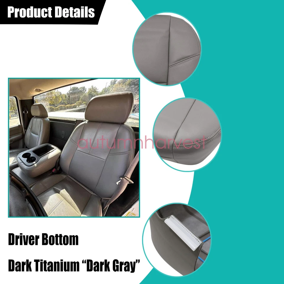 Cubierta de asiento inferior delantera gris oscuro para Chevy Silverado 1500 2500 3500 HD 2007-2014 Foto 4 de 4