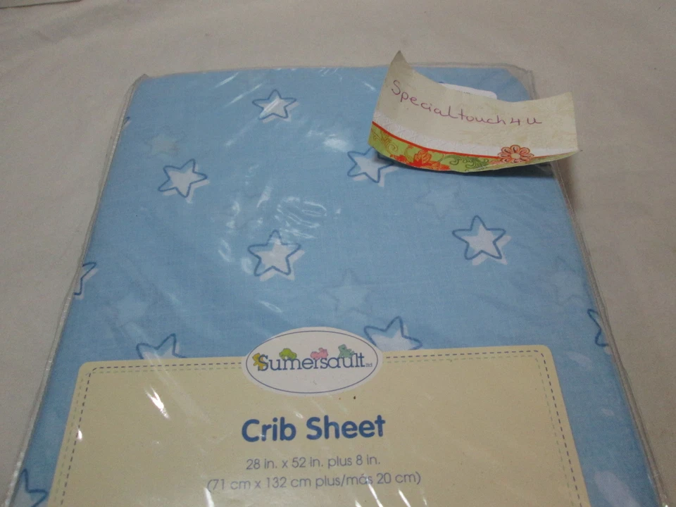 Nueva sábana ajustable para cuna Sumersault STARS - 28"x52"+8" ~ azul y blanco nueva en paquete Foto 2 de 4