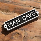 Cast Iron 'Man Cave' Wall Sign Black & Grey Outdoor Garden Fence Door Plaque