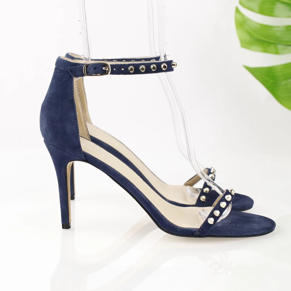 Marc Fisher Womens Banner Sandal Size 8.5 Navy Suede Studded Heels Ankle Strap - Image 4 of 4