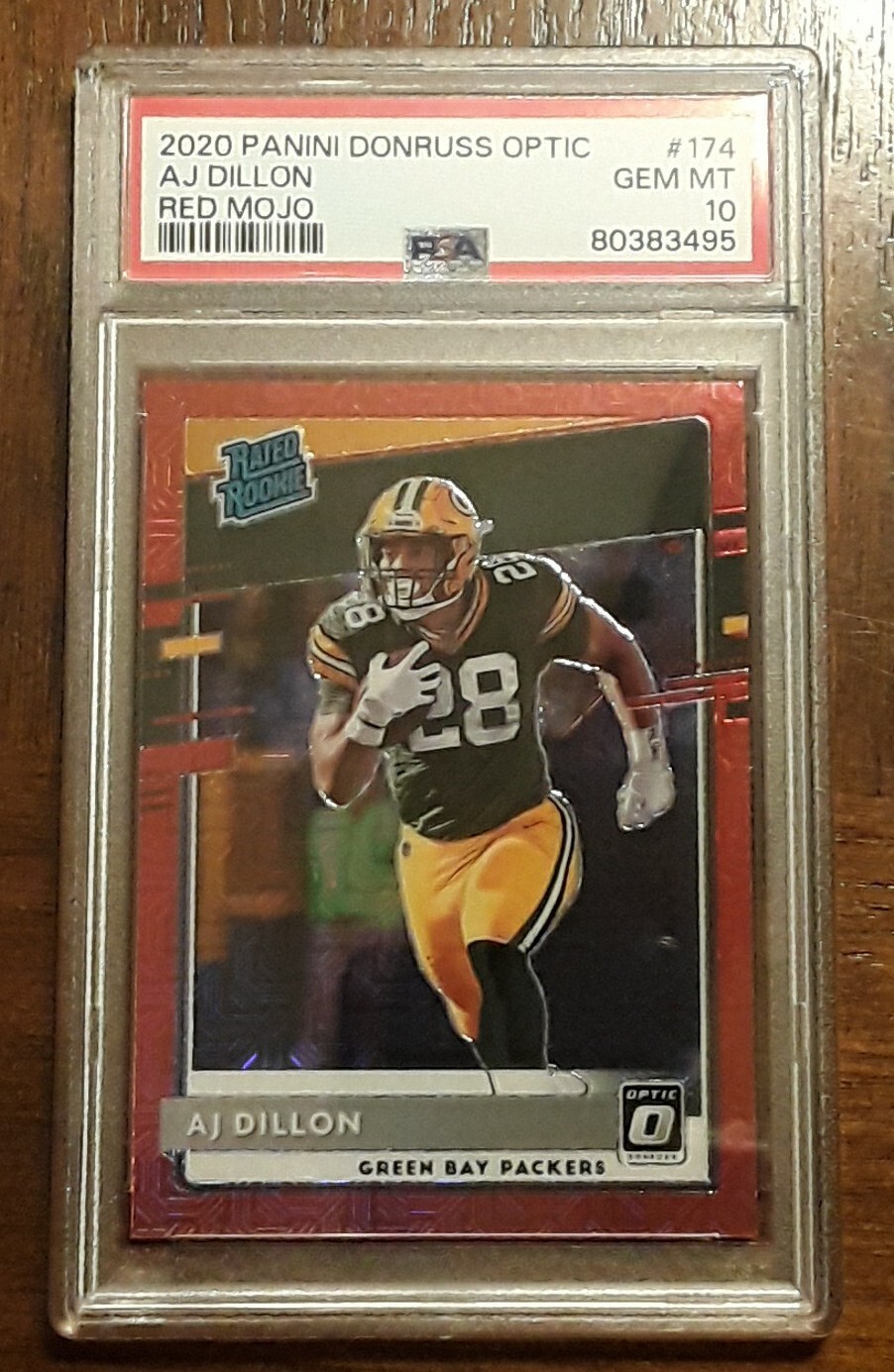 2020 Donruss Optic Red Mojo Prizm #174 AJ Dillon Packers RC Rookie PSA 10
