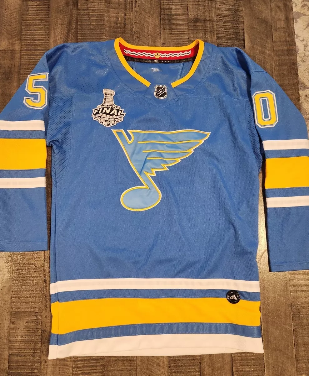Adidas St. Louis Blues No50 Jordan Binnington Blue Home Authentic Stitched NHL Jersey