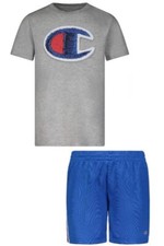 Champion Little Boys 2 Pc T-Shirt  Shorts Set NWT Size 6  Gray  Blue