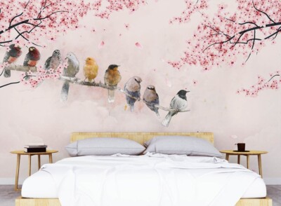 3D Pink Branch Bird G2675 Wallpaper Mural Self-adhesive Removable Sticker Honey