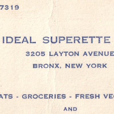 1950s Idea Superette Shop Meet Grocery Store 3205 Layton Avenue Bronx New York
