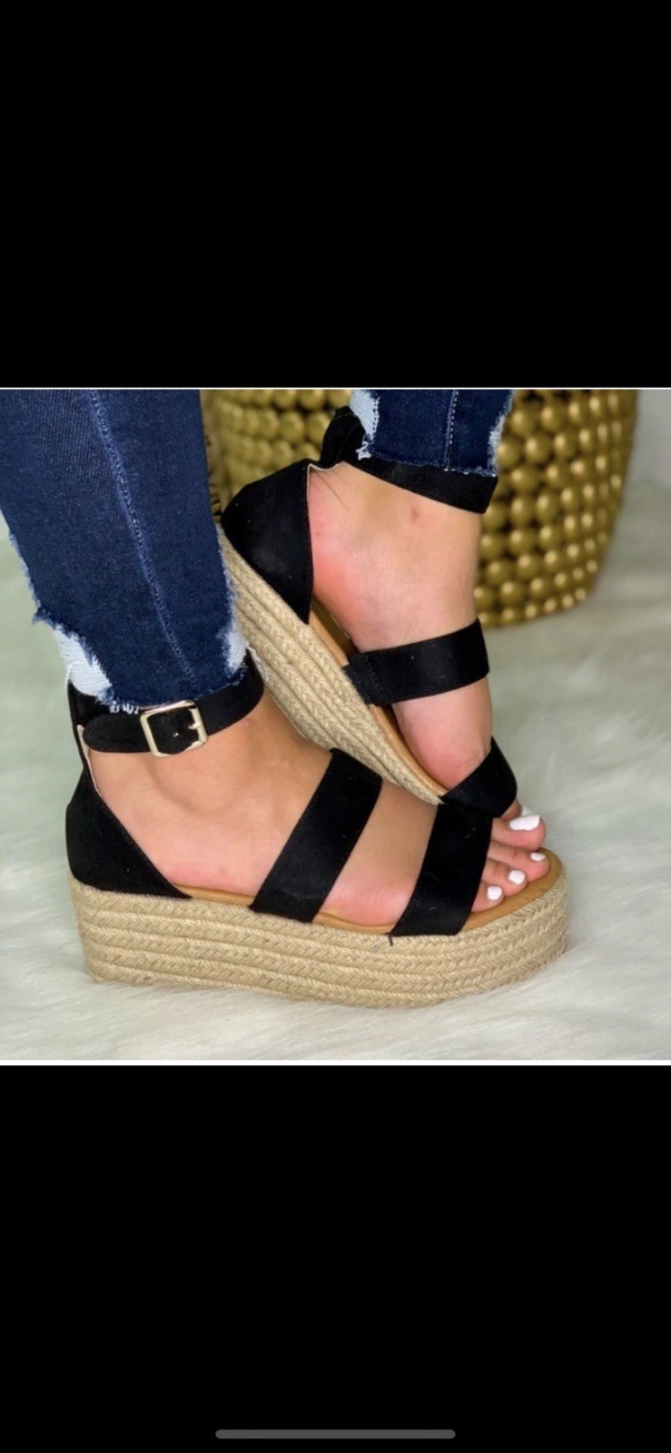 AMS Wedges Womens Shoes 8.5 Black Straps 3 Inch Wedge-image