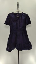 Quince 100% Organic Cotton Poplin Tiered Mini Dress Navy Basic Sleeved M