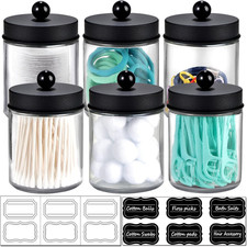 Amolliar 6Pc Apothecary Jars Bathroom Vanity Organizer- Rustic Farmhou