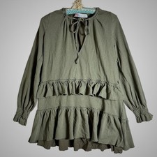Free people beach Tiered Mini Dress Goblincore green nature core eco earthy Sz S