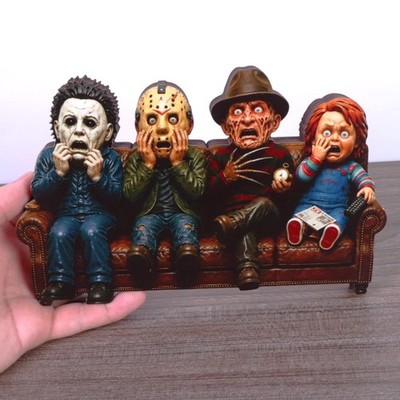 Horror Movie Characters Decor Wooden Block, Spooky Slasher Shelf Sitter
