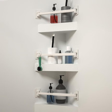 White RV Shower Corner Storage Bar, Adjustable Length Angle Stand for RV