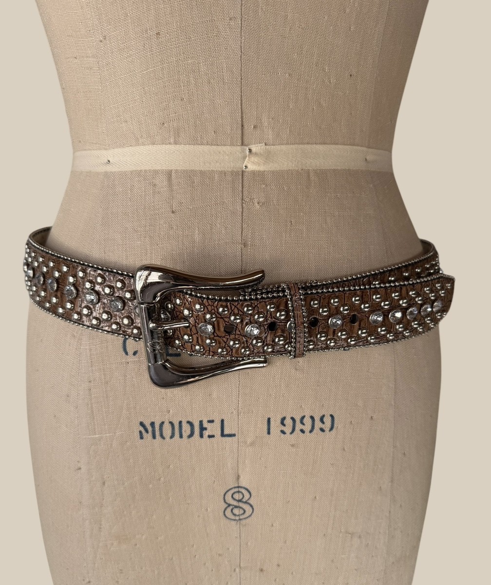 Guess Brown Crocodile Embossed Belt with Studs and  display picture 2