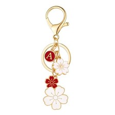 Initial Keychain Flower Charms for Key Cute Pink Letter Keyring for Red-a