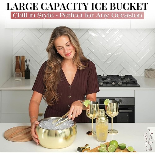 Insulated Ice Bucket W/ Wooden Lid & Tongs Parties Events Picnic Barbecue New - Picture 28 of 34