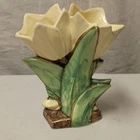 Vintage McCoy 2 Tulip Flower Vase, Yellow Flower, Green Leaves.