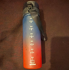 750ml Gradient Blue/Orange Plastic Reusable Water Bottle Flip Top with Strap