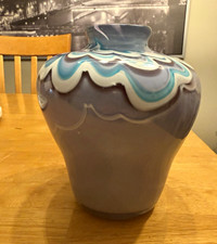 Modern Hand Blown Art Glass Vase - Pulled Fea...