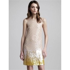 Alice + Olivia Nude and Yellow Sequin Shift Dress
