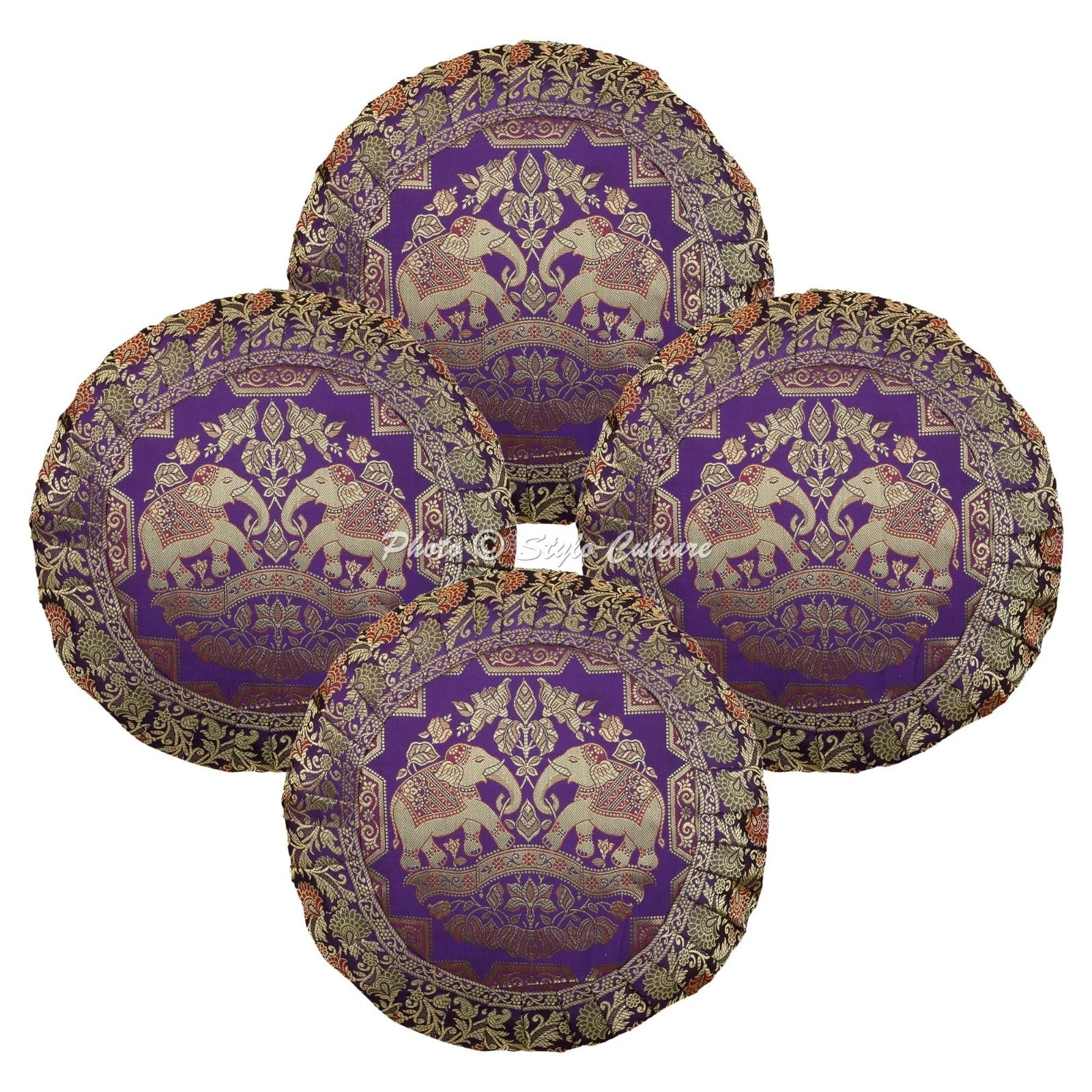 Boho Brocade Throw Pillow Covers Jacquard Pleated Purple Elephant Home Decor
