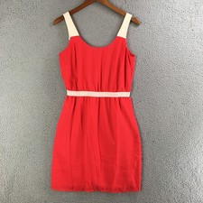 Ann Taylor Loft Mini Dress Womens 2 Sleeveless Scoop Neck Pullover Red Beige