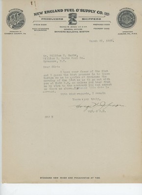 1922 New England Fuel & Supply Co. Signed Letterhead Boston Coal Industry