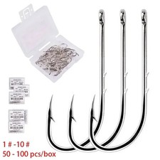 100pcs/Box Silver Long Shank Fishing Hook 1#-12# Fish Hooks High Carbon Steel Sh