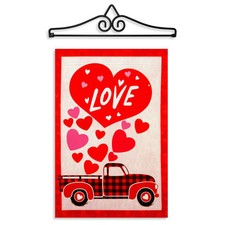 G128 Hanger 14IN  Garden Flag Happy Valentine's Day Love Truck Double Sided