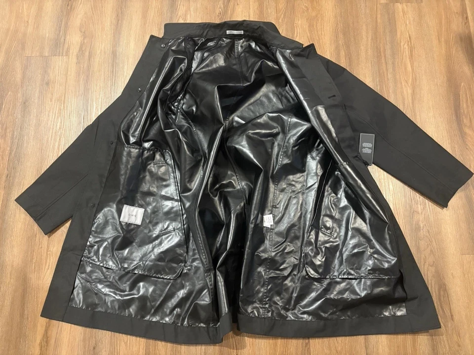 Gabardina para hombre, negra, talla mediana, nueva, abrigo largo, ligera Foto 4 de 4