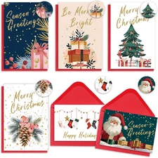24Pcs Christmas Cards Assortment Greeting Cards with Envelopes 6 Holiday Designs