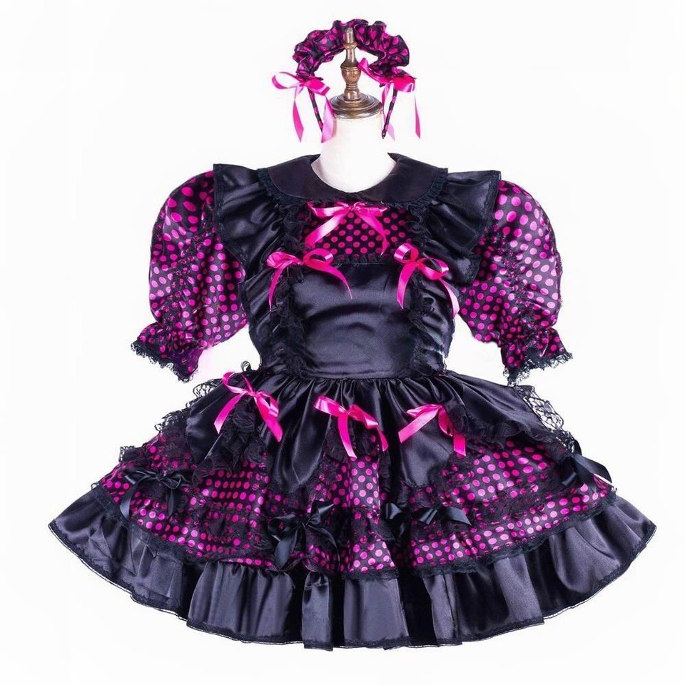 Girl Maid Sissy Lockable satin Cross dressing Dress cosplay costumes ...
