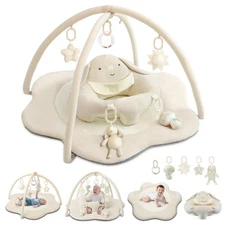 Baby Gym Play Mat with Seat, Sit Me Up Floor Seat for Baby, Tummy Time Mat w...