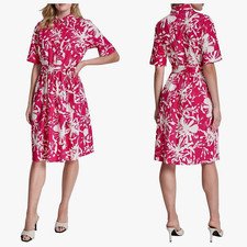 DKNY Size 14 Women’s Pink & White Floral CHIC Shirt Dress Cotton Belted NWT NEW