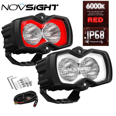 NOVSIGHT 4.5'' LED Pod Work Flood Light Red & White DRL Jeep SUV Off Road Lamp 2x