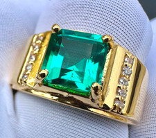 925 Sterling Silver Green Emerald Gemstone Handmade Ring for Men's All Size