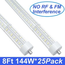 T8 T12 8FT LED Shop Light Bulbs 144W Single Pin 8 Foot LED Tube Lights 25 Pack