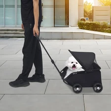 Pet Stroller 4 Wheels Posh Folding Portable Semi-open Travel Cat Dog Stroller