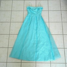Size 12 Y2K Mori Lee Vintage Teal Blue Beaded Prom Formal Dress