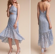 New $488 BHLDN Amur LARA 10 / Med Blue Halter Lace Hi Lo Cutout Midi Prom Formal