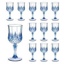 Dualshine 12 Pcs Blue Plastic Wine Glasses, Blue Transparent Plastic Goblets ...