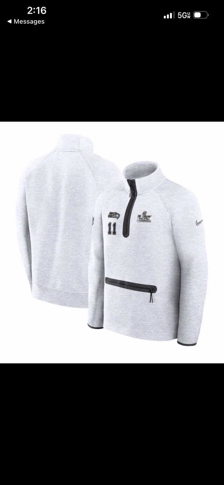 NIKE SEATTLE SEAHAWKS JAXON SMITH-NJIGBA SUPER BOWL LX 1/2 ZIP M thumbnail 2
